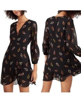 Madewell Black Mini Dress with Feathers Flowy Long Sleeve size 00